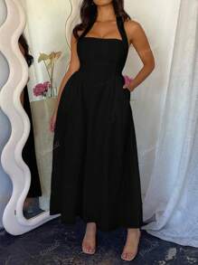 Vestido casual de playa, vacaciones, temperamento elegante, vuelta al colegio, citas, festivales de música, Día de la Madre, temporada de graduación, con cuello colgante y espalda descubierta, talla grande, para mujer