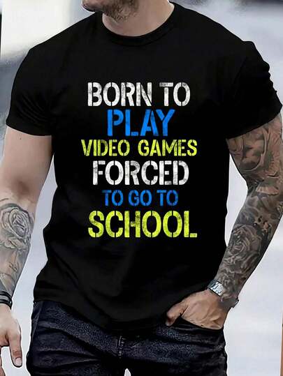 100% Cotton Born To Play Video Games Shirt Funny Video Gamer Gift Gaming T-Shirt Women's Men's Graphic Tee Causal Tops Fashion Tshirt Short Sleeve T-Shirt