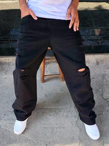 Original Plus Size Men's Dazzling Balloon Jeans Wide Leg Pants - Dark Wash - View 2