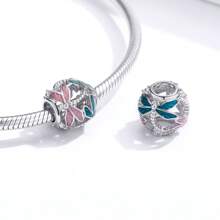 1 PC 925 Sterling Silver Butterfly Charms Sweet Flowers Beads Pendant DIY Bracelet Necklace Jewelry Making Valentines Wedding