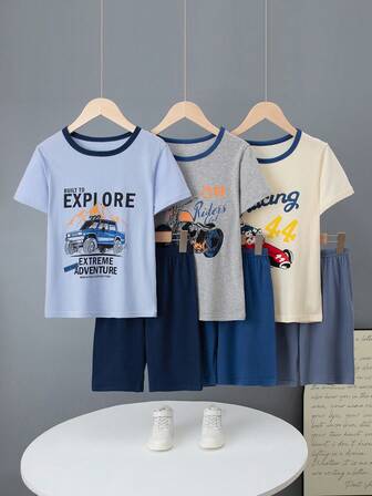 6pcs/Set Tween Boys Thin Sleepwear Set, Printed Short Sleeve Shorts, Lightweight Summer Pajamas