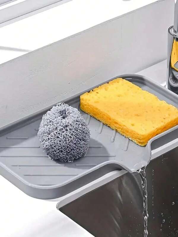 2 Stücke/1 Stück Silikon Spülbecken Organizer Tablett mit Ablauf & Schwamm Halter, Abtropfgestell für Spülbürste, Küchenorganizer, Küchenaufbewahrung, Raumdekoration, geeignet für Küche, Restaurant, Party, Camping, Treffen, Geschenk für Freunde, Familien Geschenk