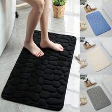 1pc Coral Fleece Non-Slip Patterned Stone Bathroom Mat, Memory Foam Absorbent Doormat, 50*80cm/40*60cm - Multicolor - View 2