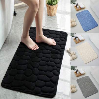 1 pieza Alfombra de baño de felpa de coral con diseño antideslizante y de piedra, alfombra de entrada de espuma de memoria absorbente, 50*80cm/40*60cm