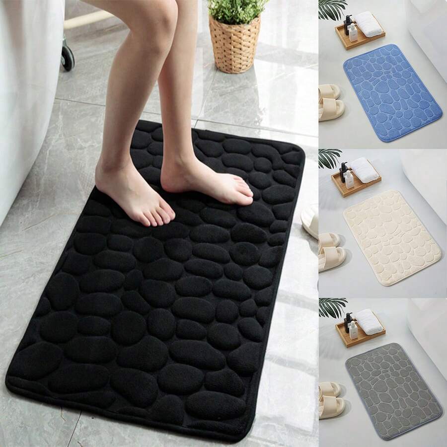1pc Coral Fleece Non-Slip Patterned Stone Bathroom Mat, Memory Foam Absorbent Doormat, 50*80cm/40*60cm