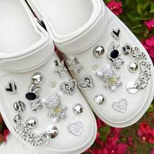 20 件套水钻迷你熊珍珠心形链装饰配件 DIY 可拆卸鞋子、拖鞋、花园鞋