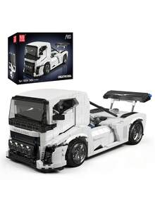 10036 Technik Ritter LKW Bausatz Klemmbausteine Kit, 1604+ Teiles Kreativer Sportwagen LKW Model Bausteine Spielzeug für 14+ Erwachsen (Statische Version) - Weiss - Übersicht 1
