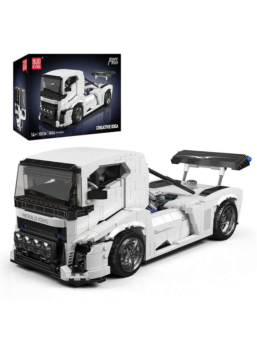 10036 Technik Ritter LKW Bausatz Klemmbausteine Kit, 1604+ Teiles Kreativer Sportwagen LKW Model Bausteine Spielzeug für 14+ Erwachsen (Statische Version) - Weiss - Übersicht 1