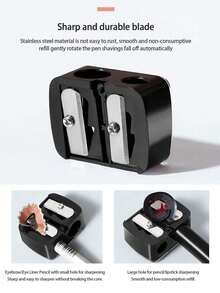 1pc/4pcs/6pcs/12pcs Transparent Cover Pencil Sharpener, Dual-Hole Pencil Sharpener Wholesale, Portable Makeup Tool, Stationery Accessories, Professional Eyebrow/Eyeliner Pencil Sharpener Back To School - Black - View 2
