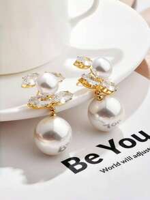 金色 C 形锆石和珍珠耳环，优雅可爱，适合日常佩戴和派对 - 金色 - 查看 6