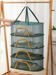 1 Secadora plegable de color verde, blanco y negro, para ropa, calcetines, bolsa de malla, artesanía de productos secos, a prueba de moscas, secado fresco, artesanía de almacenamiento - Multicolor - Ver 2