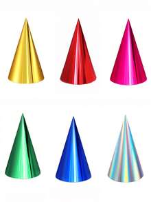 6 szt./10 szt. Kolorowe czapki na przyjęcie urodzinowe, czapki stożkowe dla dorosłych, metaliczne nakrycia głowy w kształcie stożka, czapki na przyjęcie urodzinowe dla dorosłych, zestaw hurtowy w 6 kolorach (metaliczny niebieski/zielony/złoty/srebrny/gorący róż/czerwony) - Wielokolorowe - Zobacz 13