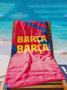 1pc BARCA Forever Beach Towel - Quick-Dry Lightweight Polyester, Super Absorbent & Machine Washable With Modern Low-Pile Texture - Vibrant Red & Blue Stripes Print For Swimming, Camping, Travel Beach Essentials