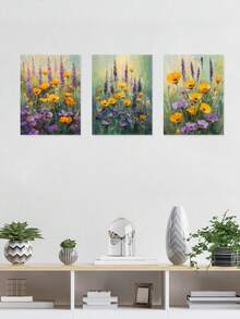 3 件鲜艳花朵墙面艺术装饰、花田现代艺术品、自然风景帆布印刷墙画、户外海报、鲜艳色调绘画、春日花开墙面艺术、海报、房间美学、理想礼物、可选裱框 - 3件/套 - 查看 12