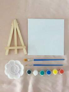 5pcs Set, Includes 1 Mini Stretched Canvas, Palette, Brush, Easel, 6 Color Paints, With Wooden Easel, Art Primed Canvas, Suitable For Painting, Acrylic Pouring, Oil Painting And Wet Art Media, DIY Mini House Decor, Birthday Gift, Mother's Day Gift, Easter Gift, Graduation Exchange Gift (Please Check If It Is A Set Or Single Canvas When Purchasing) - Multicolor - View 12