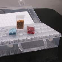 1 pieza Caja de almacenamiento de plástico transparente multiusos con 32/48/64 compartimentos y etiquetas adhesivas - Apta para cuentas, joyería, manualidades y suministros para arte de uñas - Cierre a presión, excelente para pintura de diamantes, bordado y caja de joyería