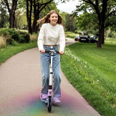 Kick Scooter For Adults, 200mm Big Wheels Foldable Scooter For Ages 8-12, Adult Scooters With Light-Up Deck, 4-Height Adjustable, Disc Brakes, 100KG Load