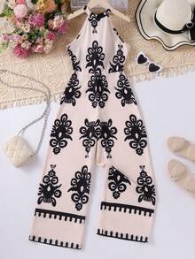 Spring/Summer Tween Girls Halter Jumpsuit, Casual & Fashionable - Black and White - View 1