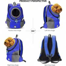 Rucsac pentru transportul câinilor, rucsac respirabil pentru câini cu bretele reglabile, buzunare laterale, rucsacuri pentru capul afară al câinelui cu curea, transport față și spate pentru căței pentru câini mici și pisici cu curea pentru călătorii, drumeții, ciclism, utilizare în aer liber - Albastru - Vizualizare 2