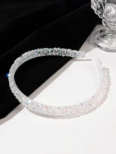 1pc Women's Elegant Minimalist White Crystal Rhinestone Glitter Beach Headband, Suitable For Daily Hair Styling ,Hair Hoop Hairband For Women Hair Accessories