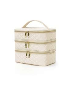 1 Piece Makeup Storage Tool Three-Layer Large Capacity Portable Cosmetic Bag Portable Toiletry Travel Bag Girl College Dormitory Makeup Storage Bag Bathroom Toiletry Bag Multifunctional Fashion Cosmetic Bag Holiday Essentials Gift For Mother