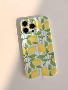 1pc Cute Cartoon Lemon Striped Floral Transparent Hard Phone Case, Compatible With IPhone 11/12/13/14/15/16 Pro Max - 白色 - 查看 2