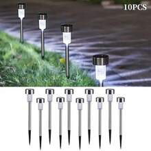 10-Piece Solar LED Lights, Outdoor Solar Stainless Steel Lights, IP44 Solar Landscape Decorative Lights,20mAh,Suitable For Courtyards, Lawns, Pathways, Decks, Driveways, Gardens, Festival Parties, And Courtyard Walkway Decoration - Ánh sáng trắng - Xem 5