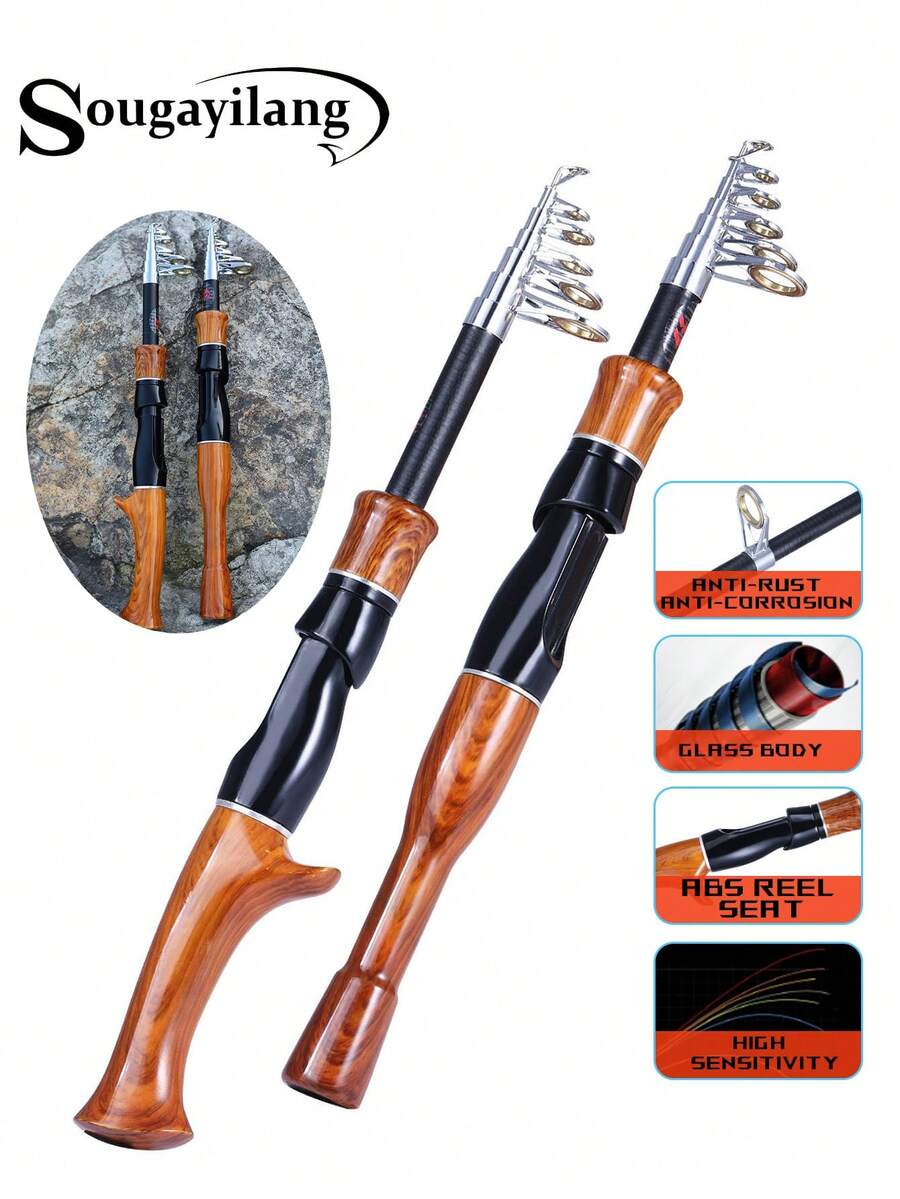 SOUGAYILANG 基础款/轻量便携伸缩鱼竿 旋转式鱼竿 旅行鱼竿 - 棕色 - 查看 1