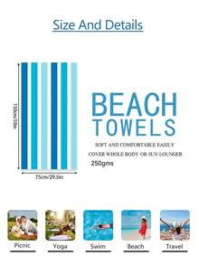 1pc Blue & White Striped Beach Towel, Super Absorbent & Fast Drying, Suitable For Travel, Swimming, Yoga, Camping, Available In Multiple Sizes, Beach Accessory Beach Essentials - Blue and White - View 11