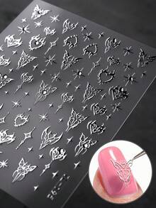 Beautizon Nailartlab 1件银色心形、星星、蝴蝶美甲装饰贴纸，钻石宝石饰品；2件自粘贴纸美甲工具套装，DIY朋克风3D美甲装饰贴纸及美甲工具美甲用品 - 彩色 - 查看 6