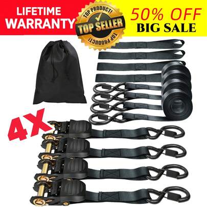 AutoFu Ratchet Tie Down Straps 5 Meters X 25mm Recovery Truck Trailer Cargo Lashing,  Retractable Ratchet Straps Tie Down Heavy Duty Cargo Car Rack Lashing Straps