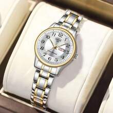 1 Stück Modische Damenuhr, Urlaubsgeschenk, elegantes kleines Zifferblatt, Luxusstil in Gold oder Silber, Wochentagskalender, Dual-Display-Funktion, japanisches Quarzwerk, Muttertags-, Abschluss-, Valentinstags-Geschenk