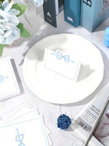 20pcs Pink & Blue Bowknot Place Cards, Elegant Matte White Background, Blank Name Cards Suitable For Weddings, Birthdays, Parties, Events, Table Decor, Guest Seating Indicators, Modern Chic Design For Floral Cards & Greetings