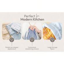 Reusable Linen Bread Bags 3 Pack XL 16.5 X 12 In For Homemade Bread Storage - StripedPattern - View 4