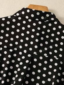 Women's Contrast Polka Dot Button-Front Shirt - Collared Long Sleeve Blouse With Tie Detail For Date Nights/Travel Essentials, All-Season Versatile Wardrobe Must-Have