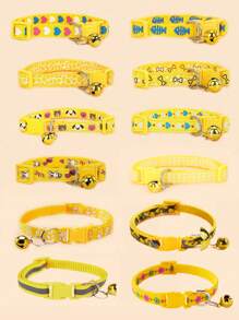 5pcs Random Pattern Dog And Cat Collar With Bell, Cute Cartoon Decorative Collar
