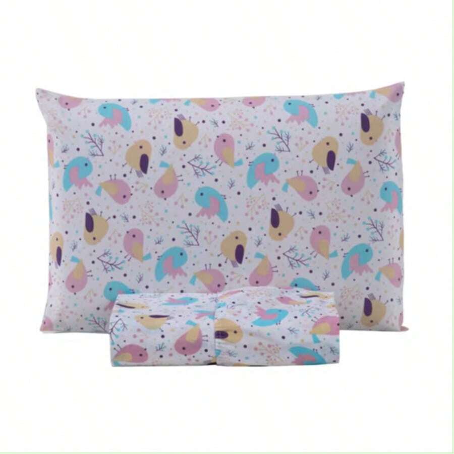 Single Sheet Set With 2 Pieces Printed Cotton Fabric With Elastic All Around And Pillowcase In Matchstick Stitch - 粉色 - 查看 1