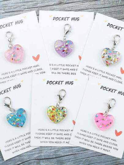 6 Sets Little Heart Pocket Hug Token Resin Heart Token Keychain Hug Card Greeting Cards Keepsake For Friends Colleagues Family Distance Social Present During Lockdown Backpack For School Car Accessories Cute Goth Y2k