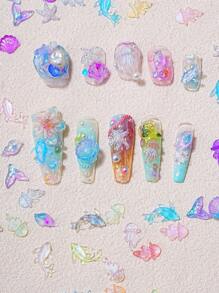 50pcs Luminous Nail Art Charms-Resin Flatback Rhinestones In Assorted Fish&Jellyfish Shapes For DIY Nail Decor,Scrapbooking & Crafts,Non-Scented