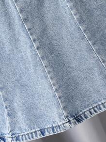 Fusta mini cu pliuri casual din denim pentru fete, versatilă, albastru deschis, primăvară/vară