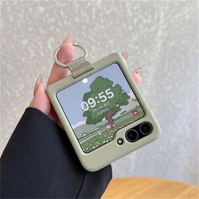 Luxury Minimalist Solid Green Phone Case, Compatible With Samsung Galaxy Z Flip 5 6, Shock-Resistant Back Cover, Waterproof, Anti-Fall, Scratch-Resistant