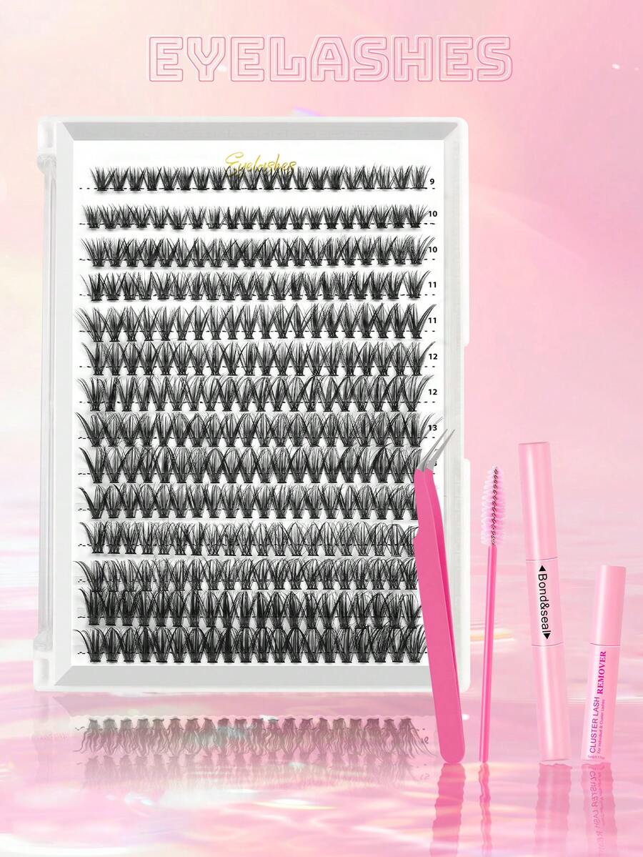 280pcs Lash Clusters 40D DIY Eyelash Extension D Curl Individual Lash Cluster Natural Eyelash Extension Mixed Tray Reusable Handmade Home Application (40D-0.07D-9-16MIX) - Black - View 1