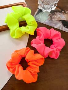 3 chiếc dây buộc tóc màu neon Y2K rực rỡ mùa xuân/hè, dây buộc tóc bằng vải mềm mại, co giãn, có nếp gấp, dùng để giữ tóc đuôi ngựa, phụ kiện tóc, băng đô, phụ kiện đội đầu, dây chun co giãn. - Nhiều màu - Xem 2