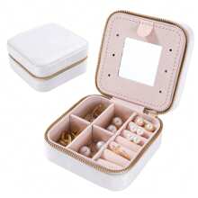 Mini Jewelry Travel Organizer - Scratch-Resistant Portable Jewelry Case With Multi-Section Compartments For Rings, Earrings, Necklaces - Perfect Gift Box For Women & Girls (Square/Circle)