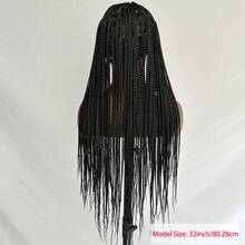 32" Full Double Lace Front Braid Wig - Hand Crochet Braided Wig, Knotless Cornrow Braids, Lace Frontal, Blended Black Hair With Baby Hair, Natural Looking, Realistic Hairline, Breathable, Comfortable, Durable, For Women - 黑色 - 查看 5