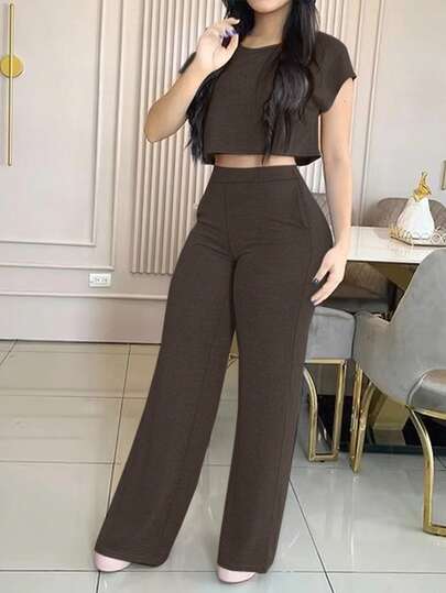 Women's Casual & Elegant Solid Color Pocket Suit, 2 Pcs Set, Spring/Summer