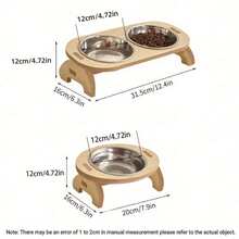 1pc Cat Tilted Feeding/Water Bowl With Wooden Stand, Protects Neck, Detachable Stainless Steel Pet Bowl (For Cats) - View 3