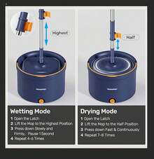 Mop And Bucket Set With 2 Microfiber Mop Pads, Spin Mop With Dirty/Clean Water Separation System, Deep-Cleaning Mops For Floors, Versatile Mops For Walls - 52'' Spin Mop + 2 Microfiber Pads - View 3