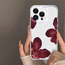 Orchid Mobile Phone Case, Decorated With Burgundy Flower And Petals Design, Suitable For IPhone 16, 15, 14, 13, 12 And 11 Pro Models, Made Of TPU Material, And Provides Shockproof Protection Perfect For Family, Friends, Children, Birthdays, Spring, Holidays, Boyfriends, Girlfriends, And Valentine's Day Gifts - Clear - View 3