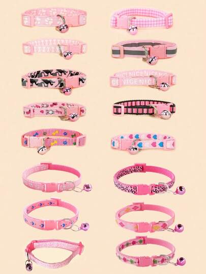 5pcs Random Pattern Dog And Cat Collar With Bell, Cute Cartoon Decorative Collar
